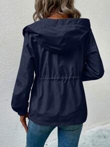 Chiquease Chaqueta casual con capucha, de unicolor, de manga larga y con cordón en la cintura para mujer, primavera y otoño - Azul Marino - Ver 2
