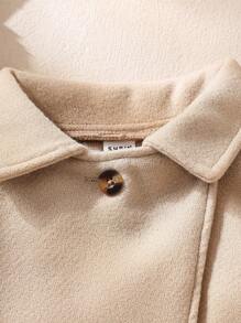 Elladie kids 3pcs/Set Young Girl Spring & Autumn Vintage Solid Lapel Jacket And Plaid Tank Dress And Matching Beret Hat, Korean Style Summer Holiday - Camel - View 4