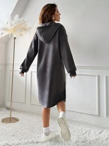 SHEIN EZwear 女士纽扣半拉链连帽卫衣连衣裙