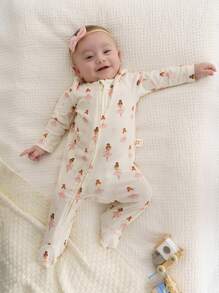 Cozy Pixies Newborn Baby Girl Ballet Pattern Knitted Soft Round Neck Long Sleeve Footed Romper 2pcs Set Graphic