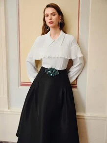 ZEYLAH 褶饰荷叶边纯色衬衫 - 白色 - 查看 6