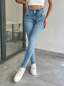 RueChic Quần Jeans Nữ Ôm Dáng Thường Ngày Đa Năng 98% Cotton - Rửa trung bình - Xem 8