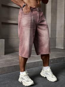 Manfinity Homme Shorts de mezclilla lavados informales para hombres en verano