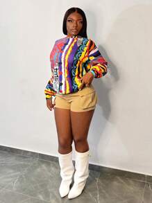 Slaydiva Women's Vacation Style All-Over Print Crew Neck Long Sleeve Casual Sweatshirt - Multicolor - View 3