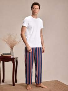 SHEIN EverLounge Herren Lounge Hose mit Elastikbund und geradem Bein mit Streifen Muster