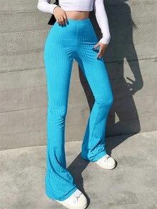 Quần ống loe cạp cao kẻ sọc cho nữ - Màu xanh lam - Xem 6