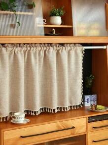 1 件米色仿亚麻波西米亚风窗帘，日式简约流苏窗帘，用于窗户、橱柜和门的房间隔断