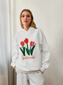 RueChic Hooded Sweatshirt With Embroidery Detail For Autumn & Winter - Black - View 5