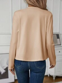 SHEIN LUNE Women's Casual Zip-Up White Yoga Jacket - كاكي - مشاهدة 5