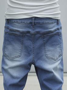 Manfinity Homme 男士简约前扣口袋休闲牛仔短裤 - 中等水洗藍 - 查看 8