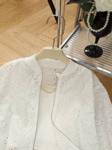 Tween Girls' Oversized Casual Embroidered Sheer Long Sleeve Jacket - White - View 4