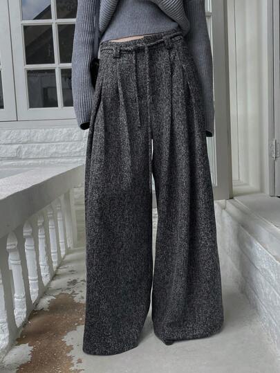 DAZY 宽松商务休闲阔腿裤，带口袋和腰带，适合女士秋冬