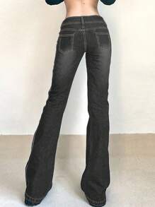 Women's Y2K Flared Jeans With Pockets, Autumn