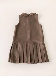 SHEIN X JIMENA & MATEO PrepCrw PrepCrw Young Girls' Brown Loose Woven Sleeveless Casual Dress, School Style, Autumn/Winter Girls School Uniform Teen Girl Clothes For School Uniform School For Girls School Dress First Day Of School Outfits Cute Back To School Clothes Cute Tops For School Dress