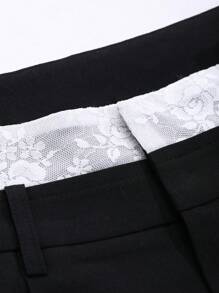 DAZY 女士休闲拼接撞色阔腿裤，带口袋，商务休闲装 - 黑色 - 查看 9