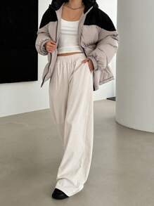 DAZY Áo khoác nữ dài tay đơn giản phối màu, có đệm, mặc hàng ngày, quần áo mùa đông cho nữ, áo khoác mùa đông cho nữ - Nhiều màu - Xem 9