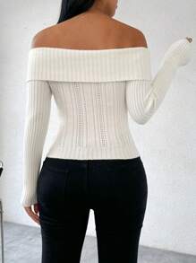 Chiquease Damen Off-Shoulder 3D Blumen gestrickter Pullover