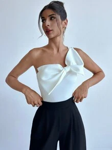 Firerie Plus Size Elegant Commute Workplace Knowledgeable High-End Venue Sophisticated Afternoon Tea Slight Sexy Date Music Concert One Shoulder Bow Detail Graceful Bodysuit