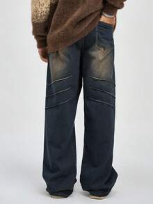 ROMWE MEN Street Life Men's Simple Front Button Multiple Pockets Casual Denim Jeans