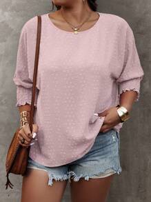 EMERY ROSE Plus Size Women Summer Solid Round Neck 3/4 Sleeve Loose Casual Blouse