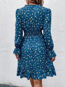 SHEIN Clasi Vestidos Impressão Floral Dits Entalhe pescoço Cintura franzida