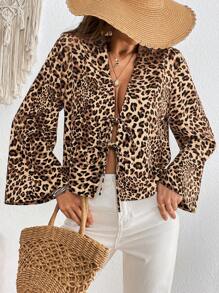 SHEIN VCAY Women's Regular Fit Leopard Print Long Sleeve Vacation Shirt - Multicolor - View 6