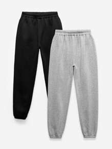 SHEIN EZwear 2 piezas Conjunto de pantalones jogger con cintura elástica de unicolor para mujer