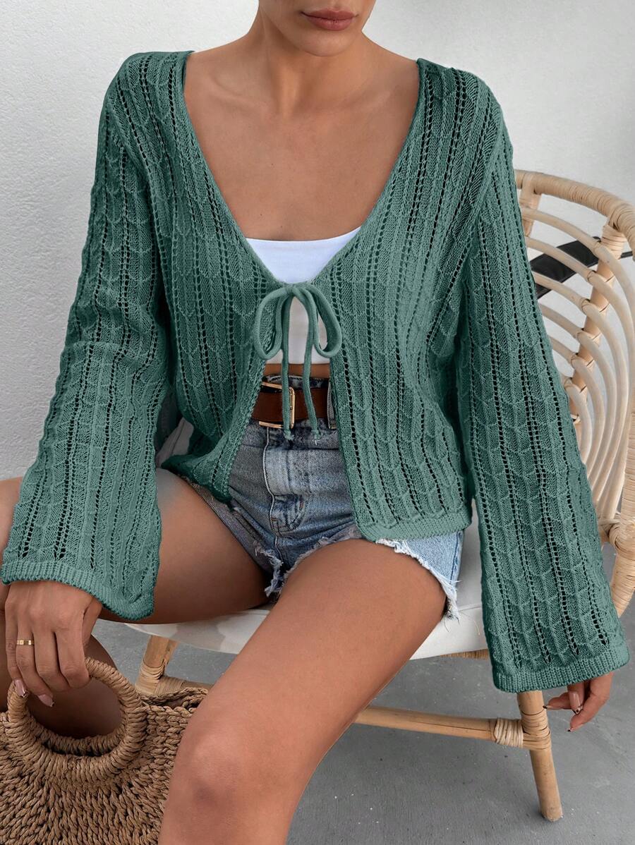 RueChic Tied Up Ajure  Cardigan - Mint Green - View 1