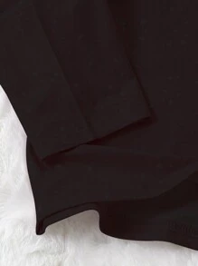 SHEIN 2 件套 Tween Girls 舒适黑色蝴蝶结印花休闲运动衫和裤子家居服套装 - 黑色 - 查看 3