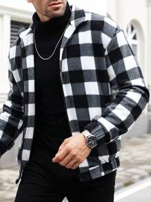 Manfinity Homme Men's Plaid Long Sleeve Zipper Front Casual Versatile Jacket For Autumn And Winter - Grey - View 5