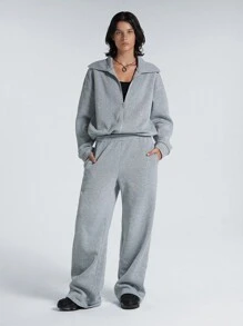 LYSMO 2 piezas Conjunto de sudadera con capucha y pantalón de chándal casual, otoño - Gris - Ver 3