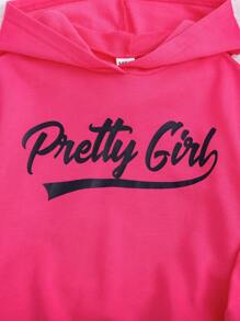 SHEIN 年轻女孩针织纯色连帽宽松休闲字母印花运动衫