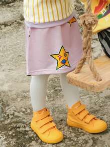 SHEIN 1pc Young Girl Cute/Vintage/Casual/Back To School Funny Cartoon Star Print Basic Short Skirt, Suitable For Home And Outdoor