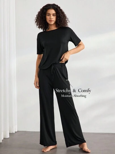 Ocili 休闲两件套女士睡衣套装，舒适短袖上衣和时尚长裤，节日季服装