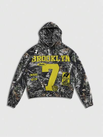 Street Life Sudadera casual con capucha de primavera y otoño para hombre con impresión de letras de ramas de árbol y cordón