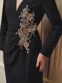 ZEYLAH 亮片和珠饰细节褶饰腰长裙 - 黑色 - 查看 3