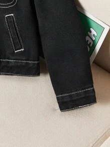 SHEIN 1 pezzo Giacca di jeans foderata termicamente per ragazzo con tasche con patta