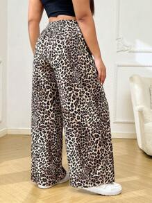 SHEIN EZwear 大码女式时尚豹纹直筒裤 - 彩色 - 查看 2