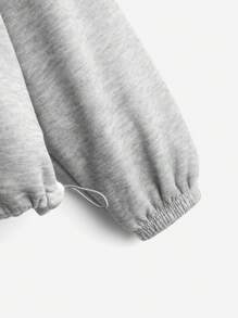 SHEIN Áo nỉ chui đầu màu trắng họa tiết bóng bầu dục cơ bản thoải mái cho bé gái mùa thu/đông trở lại trường - Màu Xám nhạt - Xem 3