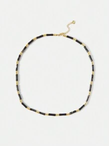 MOTF PREMIUM 镀金仿黑曜石串珠长项链 - 黑色 - 查看 7