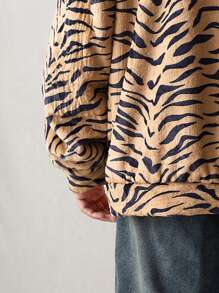 Manfinity VCAY Men's Knit Casual Leopard Print Fuzzy Long Sleeve Zip-Up Cardigan, For Fall Winter - Multicolor - View 5