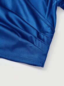 SHEIN MOD Damen Frühlings-/Sommer Einfarbige Bluse mit Herzausschnitt, Ballonärmel und Rückenbindung, elegante Langarmbluse