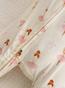 Cozy Pixies Newborn Baby Girl Ballet Pattern Knitted Soft Round Neck Long Sleeve Footed Romper 2pcs Set Graphic