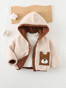 Cozy Pixies Omkeerbare Cartoon Bear Ear Hoodie Dikke Thermische Gevoerde Buitenkleding Voor Babyjongen