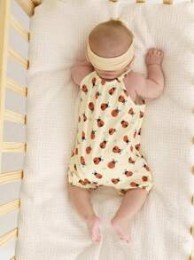 Cozy Pixies Newborn Baby Girl/Boy Multicolor Cartoon Insect/Animal Pattern Knitted Soft Comfortable Breathable Round Neck Sleeveless Romper Shorts, 2pcs Set, With Opening Buttons, Suitable For Summer Leisure Outfits At Home, Outdoors, Vacations, Travels, Beach, Seaside, Etc.