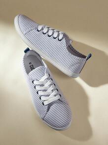 CUCCOO EASI Women's Casual Striped Flat Shoes Fall Tainers - Blue - View 2