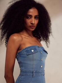 Forever 21 全新秋冬不对称下摆复古抹胸设计连衣裙 - 藍色 - 查看 8