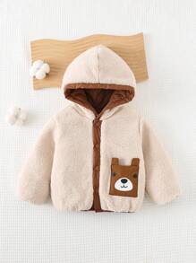 Cozy Pixies Omkeerbare Cartoon Bear Ear Hoodie Dikke Thermische Gevoerde Buitenkleding Voor Babyjongen