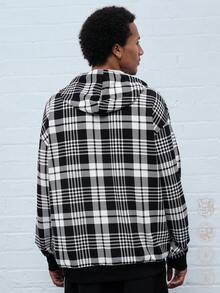 Manfinity RebelGame Men Loose Fit Checkered Hoodies In Black And White,Back To School - Multicolor - View 2