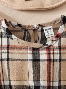 Elladie kids 3pcs/Set Young Girl Spring & Autumn Vintage Solid Lapel Jacket And Plaid Tank Dress And Matching Beret Hat, Korean Style Summer Holiday - Camel - View 6